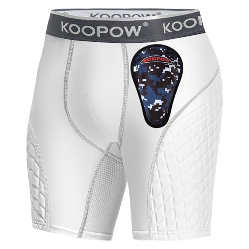 KOOPOW Youth Boys Padded Sliding Shorts with Soft Protective Athletic Cup Underwear for Baseball, Football, Lacrosse,White Grey2,XS