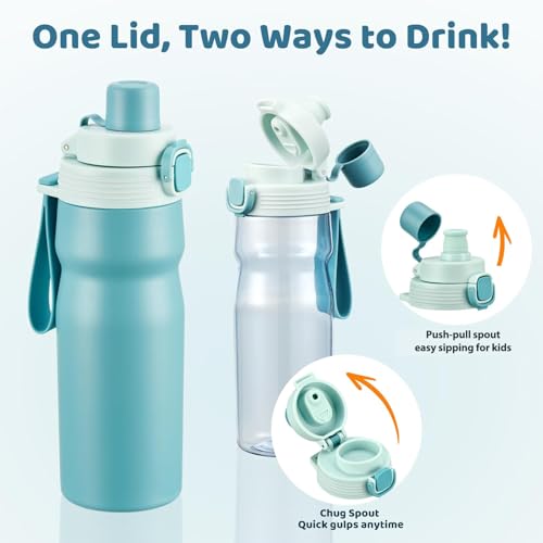 MAISON HUIS Kids Water Bottles 2 Pack, 18/8 Stainless Steel Vacuum Leak Proof Straw Cup with 21oz Tritan Sport Bottle, Kids Water Bottle for School, Gifts for Boys and Girls — view 4
