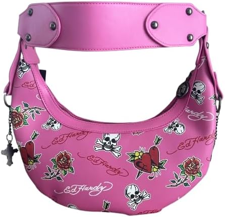 ED HARDY Pink Studded Shoulder Bag