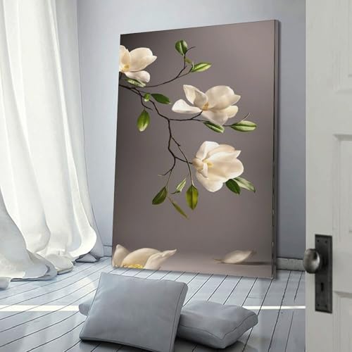 Décoration murale magnolia blanc moderne tableau fleur suspendre 40x60