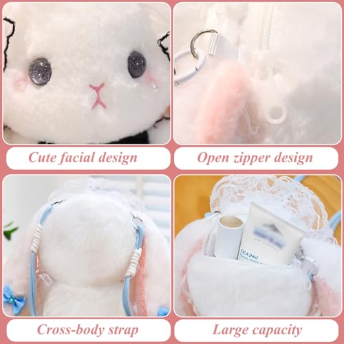 Image of Women Animal Teddy Bear Plush Backpack with Adjustable Straps (Kawaii Bunny Pink)