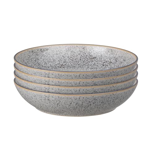 Denby - Studio Grey 4 Piece Pasta Bowl - 1050ml Capacity - Dishwasher & Microwave Safe Crockery - Unique Hand Glaze Effect - Versatile Piece - Ceramic Stoneware - Chip & Crack Resistant - L22xW22xH5