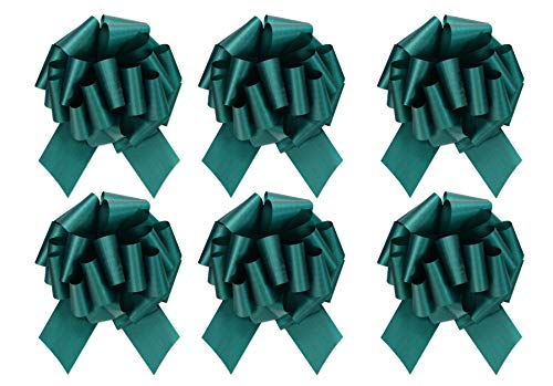 Large Hunter Green Gift Wrap Pull Bows - 5\" Wide, Hunter Green Ribbon Big Pull Flower Bows for Holiday Gifts and Presents, Set of 6 (Hunter Green)