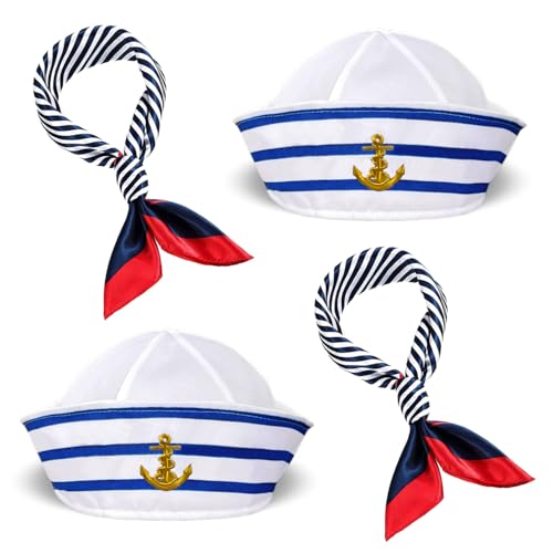 TaleMoon Disfarce marinho, conjunto de chapéu e cachecol de marinheiro às riscas, boné de barco marinho, disfarce festa para mulheres e homens, acessórios de marinheiro para carnaval festas temáticas