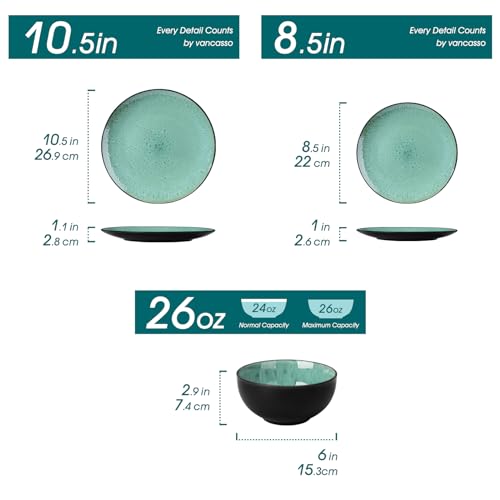 vancasso Bubble Plates and Bowls Sets - 12 Piece Dinnerware Sets Service for 4, Reactive Glaze Stoneware Tableware Set, Microwave, Dishwasher, Oven Safe (Green) - Image 2