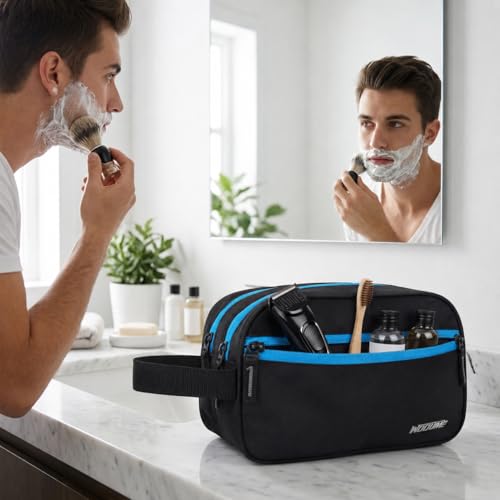 Image of Wooum Travel Toiletry Pouch for Men 1 Year Warranty Shaving Kit Bag Travel Pouch Organizer Medicine Bag Toilet Kit for Travel Small Travel Pouch Bag for Men & Women (Black Tblue)