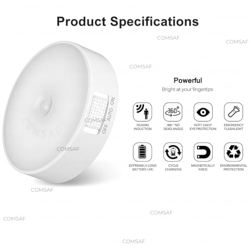 Image of ComSaf USB Rechargeable Motion Sensor LED Light for Home Indoor [Pack of 4] - Wireless Magnetic Stick On Night Light for Cabinet, Wardrobe, Closet, Kitchen, Bedroom, Stairs, Under Cabinet Lighting
