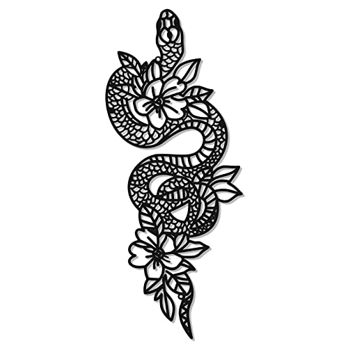Shimeyao Snake Wall Art Gothic Metal Snake Bedroom Decor Floral Animal Hanging Decor Goth Wall Art Aesthetic Witchy Hanging Boho Decorations for Apartment Bedroom Bathroom