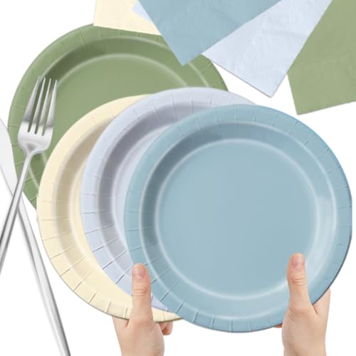 Image of CMUSKO 150pcs Dusty Blue Sage Green Plates and Napkins - Boy Baby Shower Decorations Spring Welcome Baby Tableware Set Serves 50,One Silly Goose Birthday Decorations