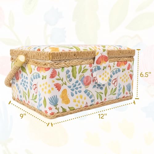 image for Comfecto Wooden Sewing Basket Large with Complete Sewing Kits Accessor