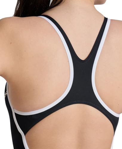 ARENA Maiô feminino de desempenho padrão Losange Swim Pro Back, Preto, branco, 64