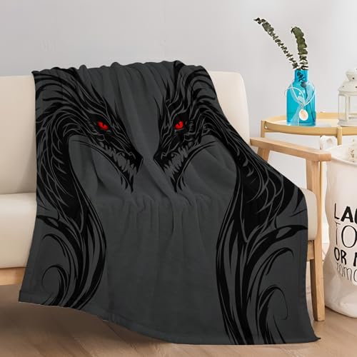 Couverture Polaire Dragon Abstrait Gris Noir 200x200 cm