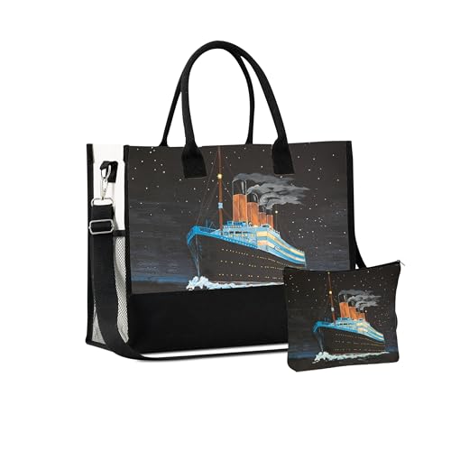 Bolso tote de lona con cierre y correa para hombro miniatura 1