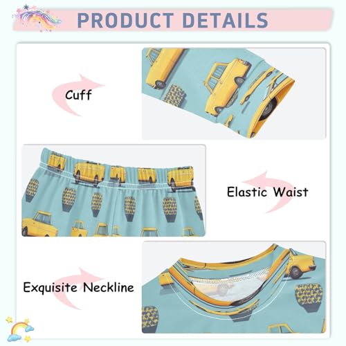 Pajama Sets Long Sleeve Cartoon Yellow Taxi Car Soft Comfy Sleepwear 2 Piece PJS 3-8T4