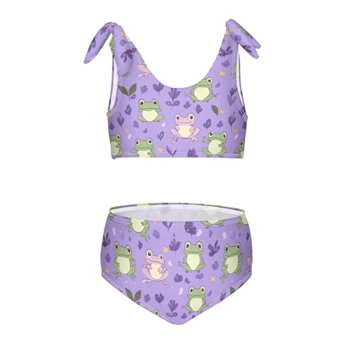 Wusikd Happy Frogs Girls Swimsuits Two Piece Purple Swimwear Bikini Set for for Girls Size 3T