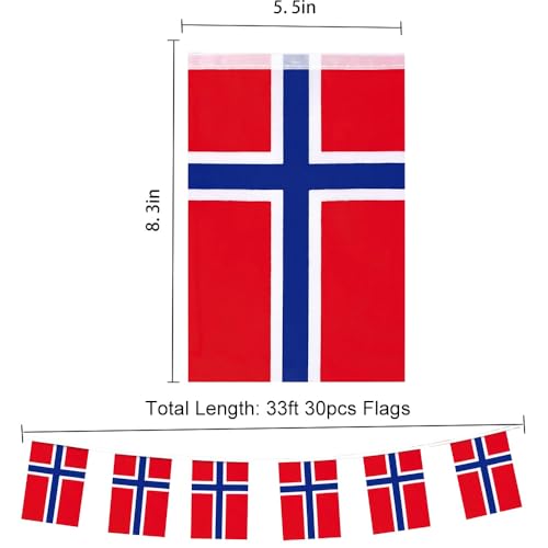 Image of Norway Flags Norwegian String Flag Banners for Patriotic Events Independence Day Sports Bars Inside Outside Decorations 33 Feet 30 Flags