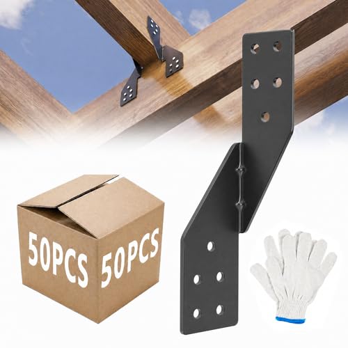 Image of 50pcs 16-Gauge Thick Hurricane Straps, Black Powder-Coated Rafter Ties | Heavy Duty Right Rafter Brackets, Strong Hurricane Clips, Tie Brackets for House, Roof Trusses, Shed, Building (Right)
