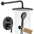 POP SANITARYWARE All Metal Black Shower Faucet Set, 10 Inch Round Shower Head and Handle Set, Bathroom Rainfall Shower System, Wall Mounted Shower Fixtures, Include Shower Valve and Trim Kit