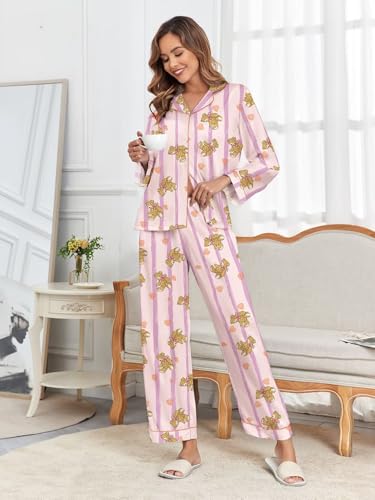 Image of Brosloth Women's Silk Satin Pajamas Pjs Sets Cute Lace Pattern Two Piece Loungewear Set Button Up Pajamas Sleepwear Black