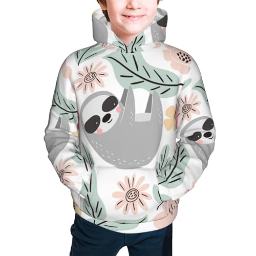 Cute Cartoon Sloth Kid Hoodies Boys Sweatshirts Girls Pullover with Pocket3
