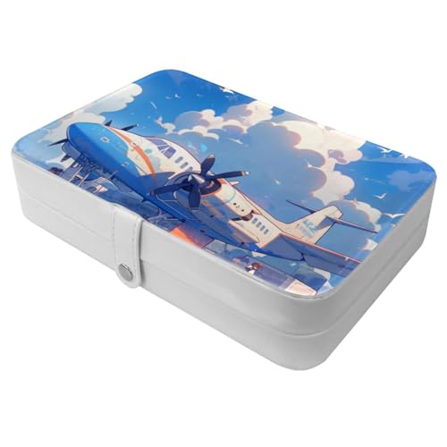 Boîte à bijoux compacte motif avion pour bagues et colliers