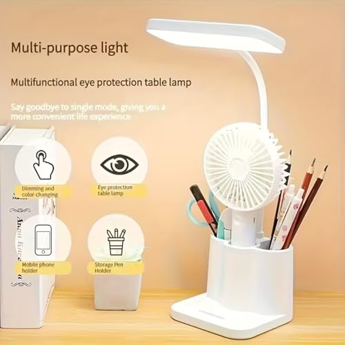 Image of Rechargeable LED Study Lamp for Students with Touch Control - Dimmable Brightness Eye-Care Desk Light, Portable Cordless Reading Lamp for Study Table, Bedroom & Office (Rectangular Design)