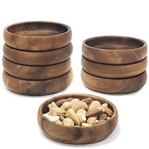 Woodard & Charles Acacia Wood 4" Multipurpose Round Bowls Perfect For Serving, Candy, Nuts, Condiments, Appetizers, Seeds And More, Set Of 8 #TOP2