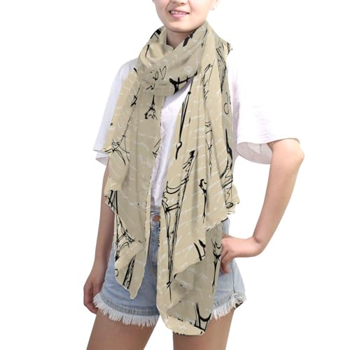 OTVEE Silk Like Scarf Vintage Old Paris Eiffel Tower Scarf Soft Lightweight Chiffon Scarf Shawl Wrap for Women4