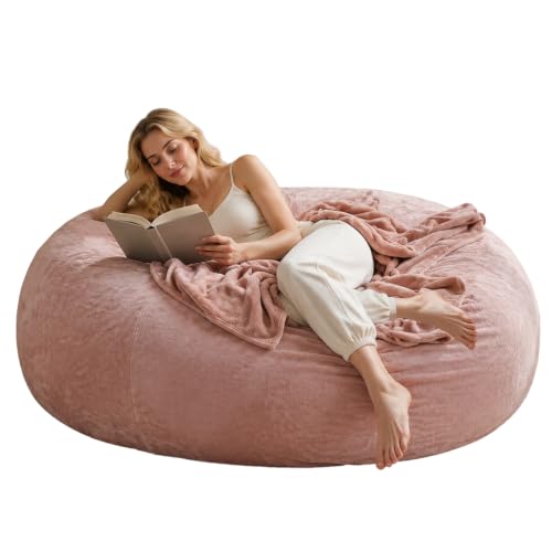 Image of Jumbo Bean Bag Chair for Adults,6FT,Bean Bags with Filler Included,Memory Foam Chair,Removable and Washable Flannel Cover, Suitable for Living Room, Bedroom and Dormitory. (Pink, 6 Foot)