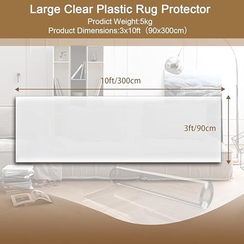 Image of 3x10 ft Plastic Runner, 36 inch x120 Clear Hallway Floor Mat, 60 mil Thick Vinyl Floor Carpet, Transparent Area Rug for Entryway Kitchen Living Room