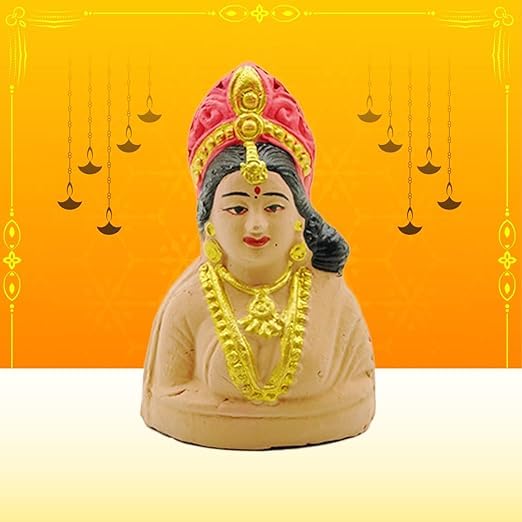 Puja N Pujari Eco Friendly Clay Gowri Idol for Ganesh Chaturthi (Mud Color, Standard, 3 Inch)