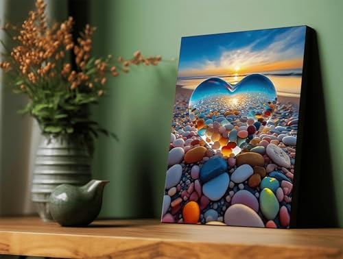 Cœur de galets en photo murale, un souvenir de vacances romantique chez soi