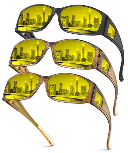 Image of Night Vision Glasses, Fit Over Glasses Mens Womens, Wrap Around Anti Glare HD Night Vision Lens for Night Driving