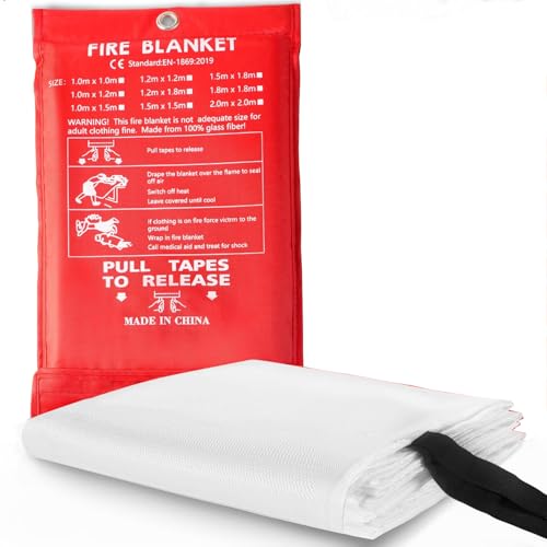 Couverture Anti Feu Incendie,Couverture Protection Incendie Fibre de Verre Conforme la Norme DIN EN1869:2019,pour Cuisine, cheminée, Barbecue, Voiture et entrepôt1 m x 1 m. (1)