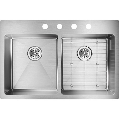 Elkay Crosstown ECTSR33229TBG4 Equal Double Bowl Dual Mount Stainless Steel Kitchen Sink Kit