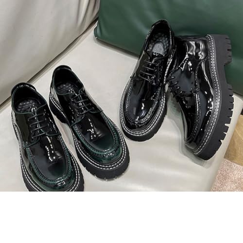 Men's Patent Leather Platform Oxfords Classic Square Lace up Slip Resistant Round Fashionable Work Formal Oxfords4