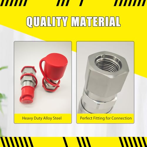 Image of 5 /8 inch SAE -10 Flat Face Hydraulic Quick Connect Coupler Set for Skid Steer Loader, 1 /2 inch Body ISO16028 Heavy-Duty Carbon Steel Coupling with Dust Cap