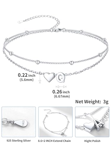 Image of SILVERCUTE Silver Anklets for Women, Waterproof Initial Heart Ankle Bracelets Sterling Silver, Adjustable Layered Foot Jewelry Summer Beach Fashion with Personalized Name Design, Gift Package
