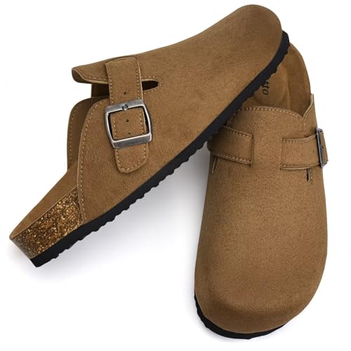 Image of Torotto Womens Clogs Cork Footbed Suede Slippers Arch Support Potato Shoes with Adjustable Buckle