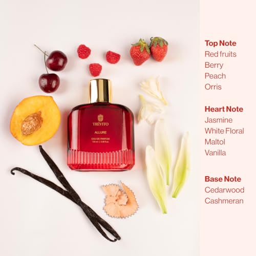 Image of TREVITO Allure Luxury Perfume for Women 100ml | Premium Long Lasting Eau de Parfum | Floral Fruity Fragrance for Women | Skin Friendly Scent | Perfect for Party, Date Night & Daily Wear