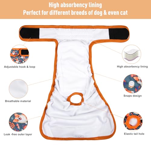 Image of Washable Female Dog Diapers 5 Pack,Reusable Diaper for Doggie,Highly Absorbent Dog Diaper,Adjustable Leakproof Puppy Diapers Skirt for Heat,Incontinence,Period Doggy Nappies