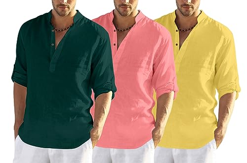 Image of Zombom Combo of Men's Solid Cotton Polyester Blend Full Sleeve Mandarin /Chinese Collor Straight Kurta Shirt (Pack of 3)