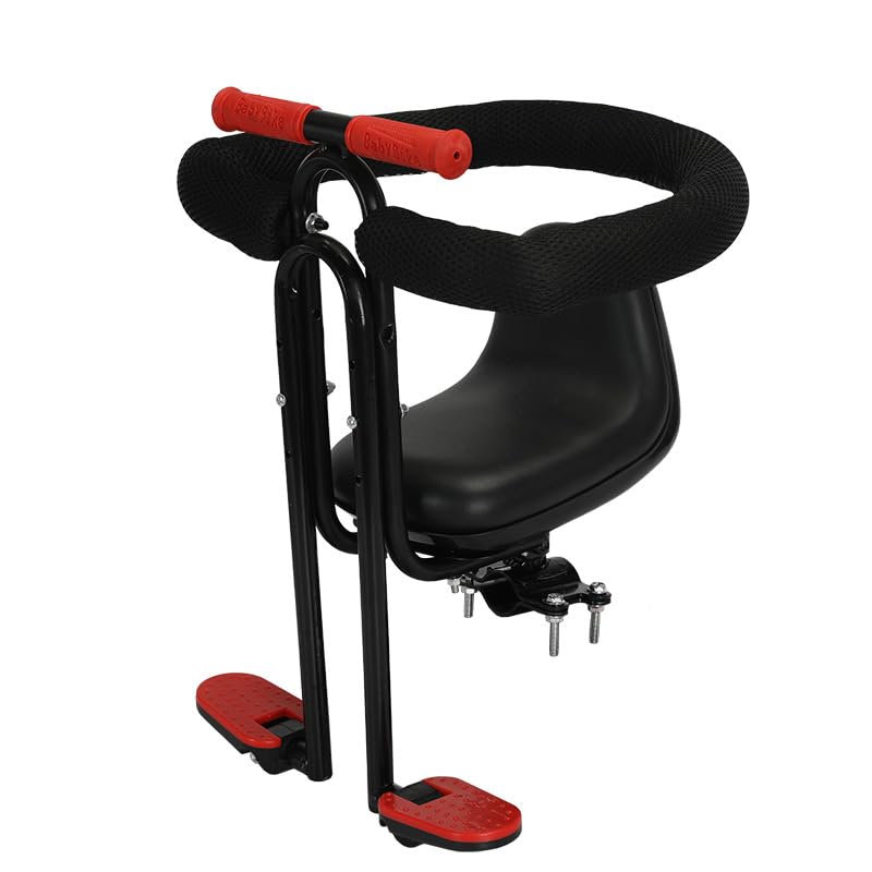XPJBKC Child Bike Seat, Safe Kids Bike Seat with Full Surround Guardrail, Handrail and Foot Pedals, Thickened Frame, Front Mounted Bicycle Seats for Children, Fits Mountain & City Bikes, Black