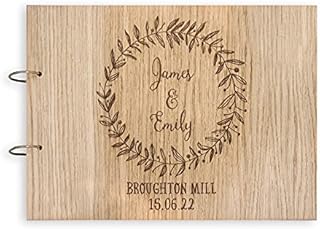 Wedding guest book | personalised wreath rustic guestbook for weddings | wooden | alternative wood books