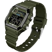 findtime Mens Digital Watch Square Sport Waterproof Watches for Men Outdoor Simple Fashion Cool Watch Dual Time LED Luminous Alarm Stopwatch Watches White Black Blue Green Orange