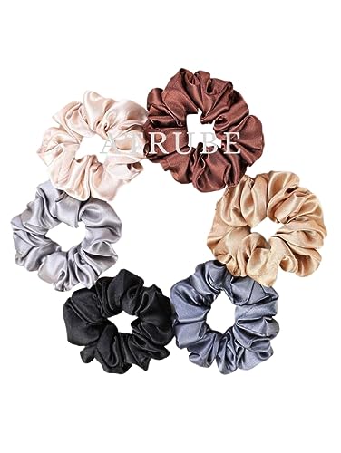Image of Atrube Satin Scrunchies For Women and Girls, Scrunchy And Hair Band for Women, Ponytail Holder, Rubber Band, Large Scurnchies, multicolor Fluffy Scrunchies Pack of 6
