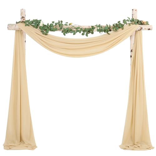 Wedding Arch Draping Fabric 4 Panels 28"x20ft Champagne Chiffon Curtain Drapes, Sheer Backdrop Curtain Wedding Arch Decorations, Ceiling Drapes for Wedding Ceremony Bridal Show Party Ceiling Decor