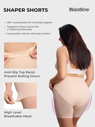 WAISTLINE Anti-Chafing Compression Shorts - Seamless High Waisted Shapewear - Women Tummy Control Shorts Under Dress