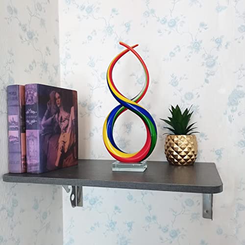 Multicolor Abstract Ribbon Glass Sculpture - 14" Hand Blown Colorful Glass Art Statue On Crystal Base Home Decor Gift #TOP4