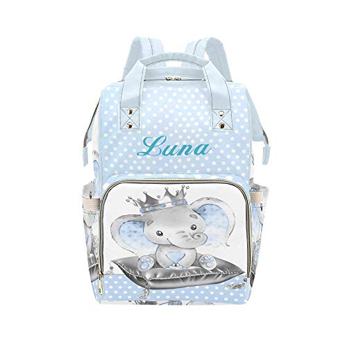 Personalized Elephant Diaper Bag Backpack with Name Custom Mommy Nursing Baby Bags Nappy Bag Travel Daypack for Mom Gifts